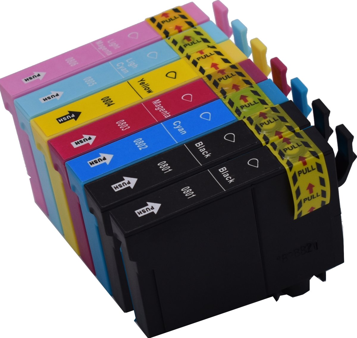 KATRIZ huismerk inkt voor|Epson 2x T0801XL Zwart+ T0802XL cyaan+ T0803XL Magenta + T0804XL Geel + T0805XL Licht Cyaan + T0806Licht Magenta | ( 7stuks) - Met chip